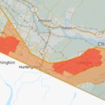 CFIA’s now-revised “restricted” zone for avian flu in the Fraser Valley is in orange; “infected” zones are in red. (Inspection.gc.ca)