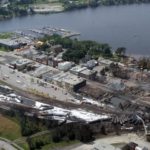 Aerial view of Lac-Megantic after the July 2013 derailment and explosion that killed 47 people. (TSB.gc.ca)