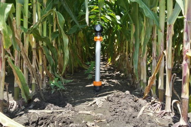 Climate Corp.’s prototype of an in-field sensor. Plans for an field sensor network are part of the Monsanto-owned company’s R+D program. (ClimateInsights.com)

