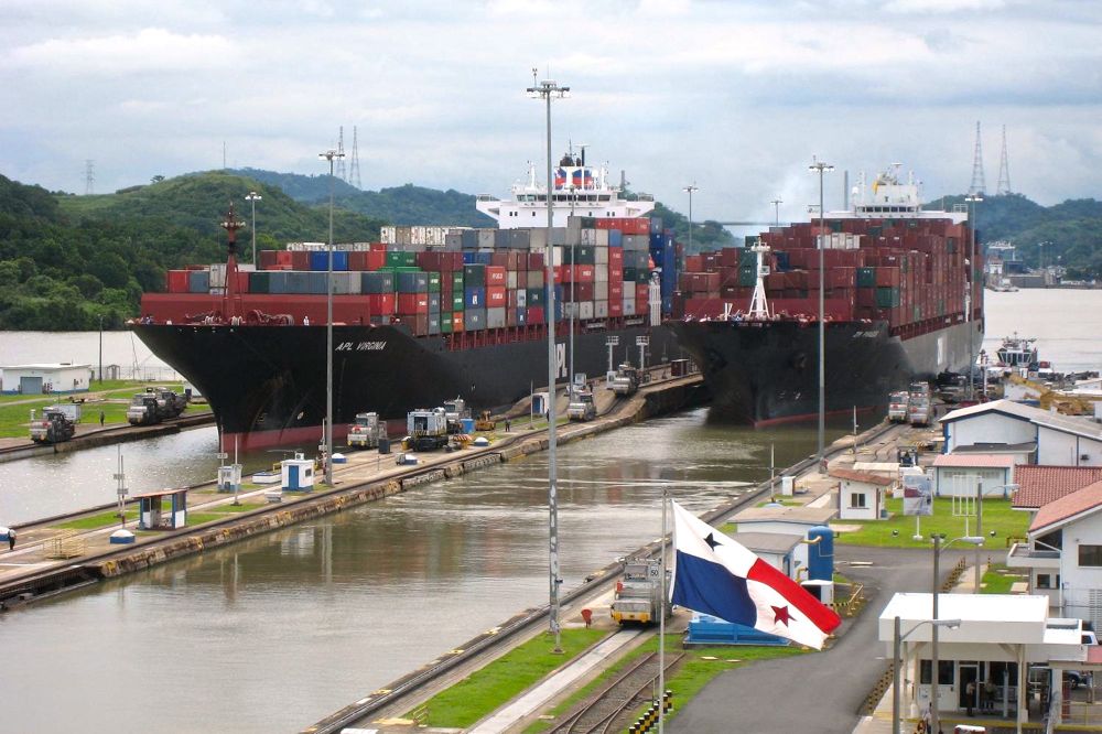 Container ships pass through locks on the Panama Canal. (CIA.gov)
