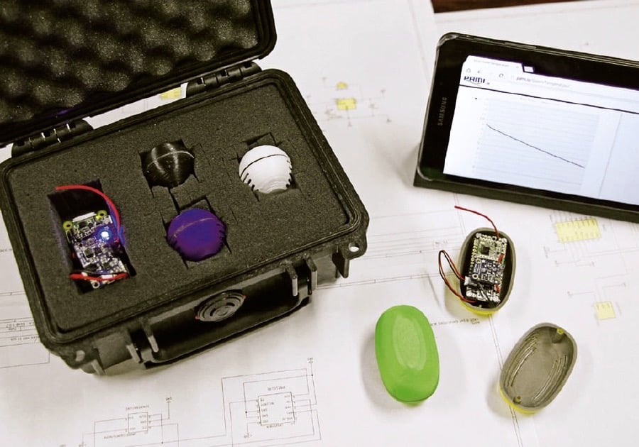 The Mobile Sensor Mote being developed at PAMI sits in the grain and transmits moisture and temperature readings to a base  station.