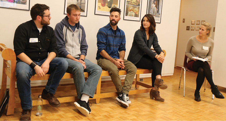 Luke Elliott, left, Nick Vinnicombe, Jeremiah Sommer, Katelyn Moore and Grace Vanden Heuvel were part of a young, 
rural entrepreneur’s panel at a recent rural issues conference in Blyth.
