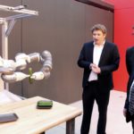 Dr. Brian Lynch, research scientist, robotics and automation, with the Vineland Research and Innovation Centre, demonstrated the Robotic High-Wire Cucumber Harvester prototype to MP Chris Bittle and Canada’s Agriculture and Agri-Food Minister Lawrence MacAulay.