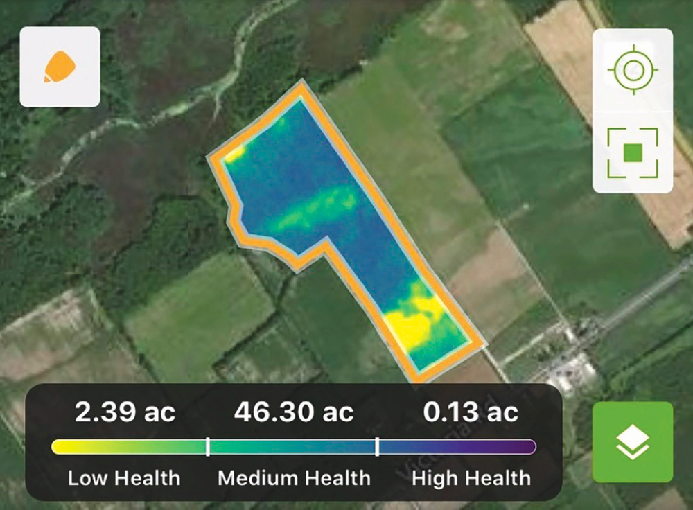 Crop health maps help identify areas of concern in the field.