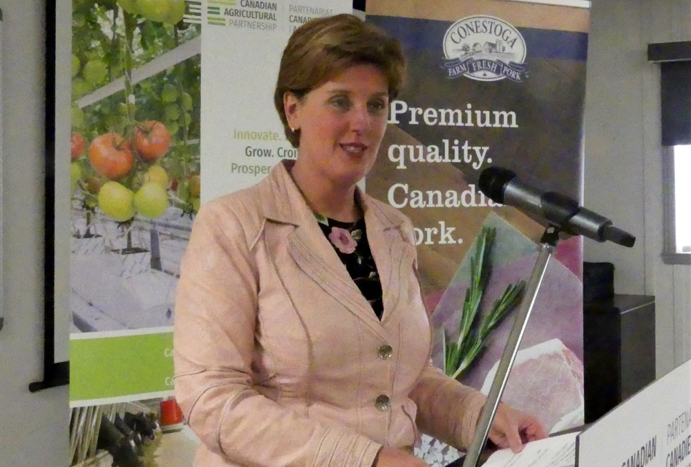 Agriculture and Agri-food Minister Marie-Claude Bibeau during the announcement of a $10 million federal government interest free loan for an expansion project at Conestoga Meats in Breslau.