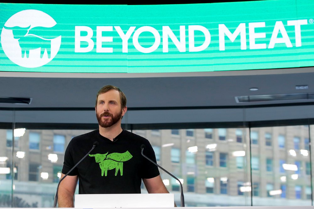 Ethan Brown, founder and CEO of Beyond Meat, prepares to ring the opening bell on the Nasdaq market site in New York, May 2, 2019.   Photo: Reuters/Brendan McDermid/File
