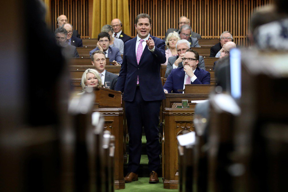 Federal Conservative leader Andrew Scheer speaks during Question Period in the House of Commons in Ottawa on April 10, 2019. (Photo: Reuters/Chris Wattie)
