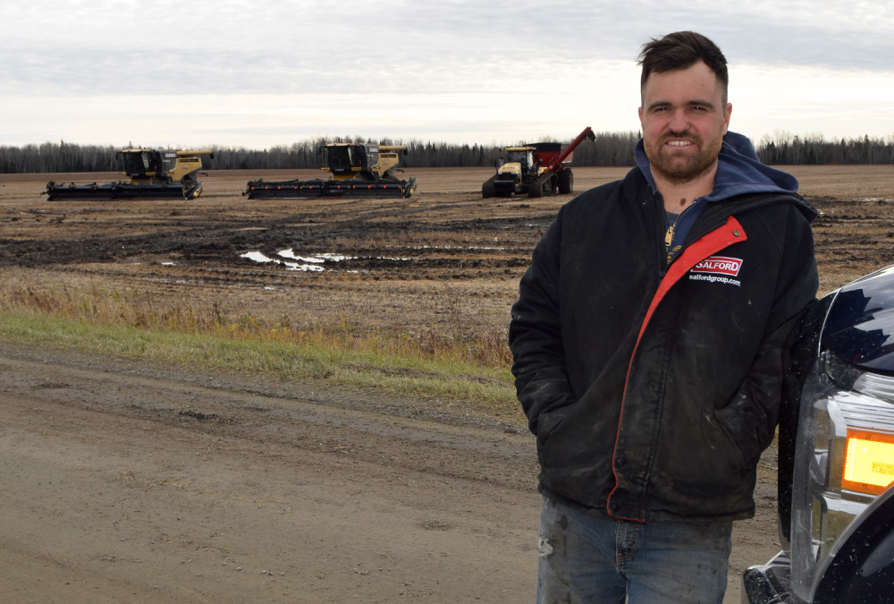 Timo Brielmann says this year's harvest in northwestern Ontario has been muddy and wet.