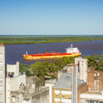 A cargo ship at the Argentinian port of Rosario.