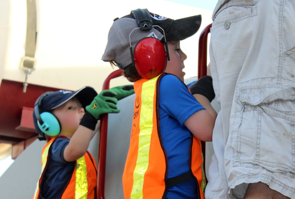 Safety is key for young children around a farm. The Maw family has had seat belts installed in all tractors if they didn’t come with one. Their kids wear safety vests, ear protection, workboots/shoes and gloves for their protection while helping with farming.