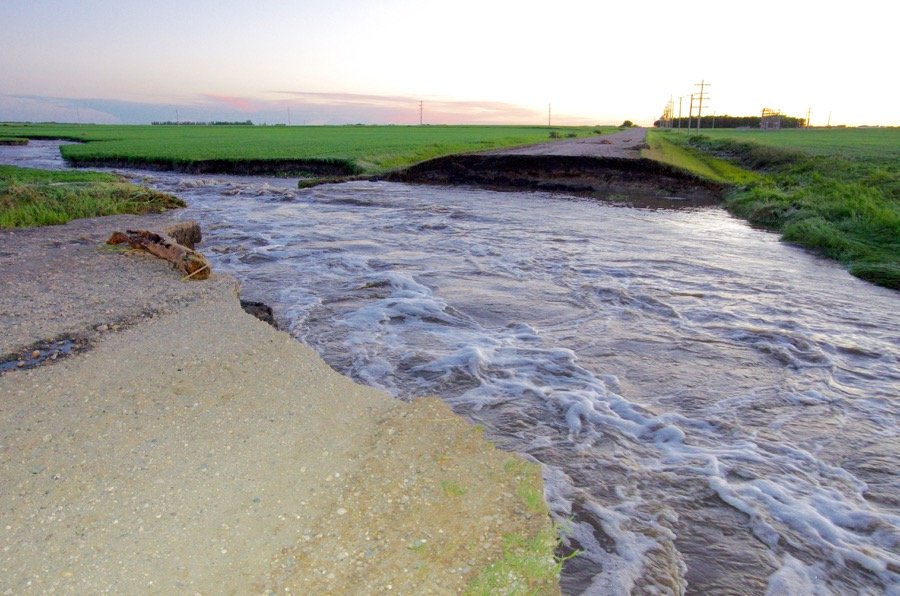 A washout near Forrest in western Manitoba on June 29, 2020. (Manitoba Co-operator photo by Alexis Stockford)
