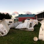 Hutches were bent and strewn around by a tornado at Mistyglen Holsteins on June 10.