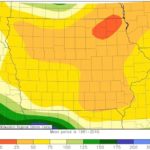 Iowa’s accumulated precipitation as a percentage of mean (1981-2010) for the period July 20 to Aug. 18, 2020. (Iowa Department of Agriculture and Land Stewardship map)