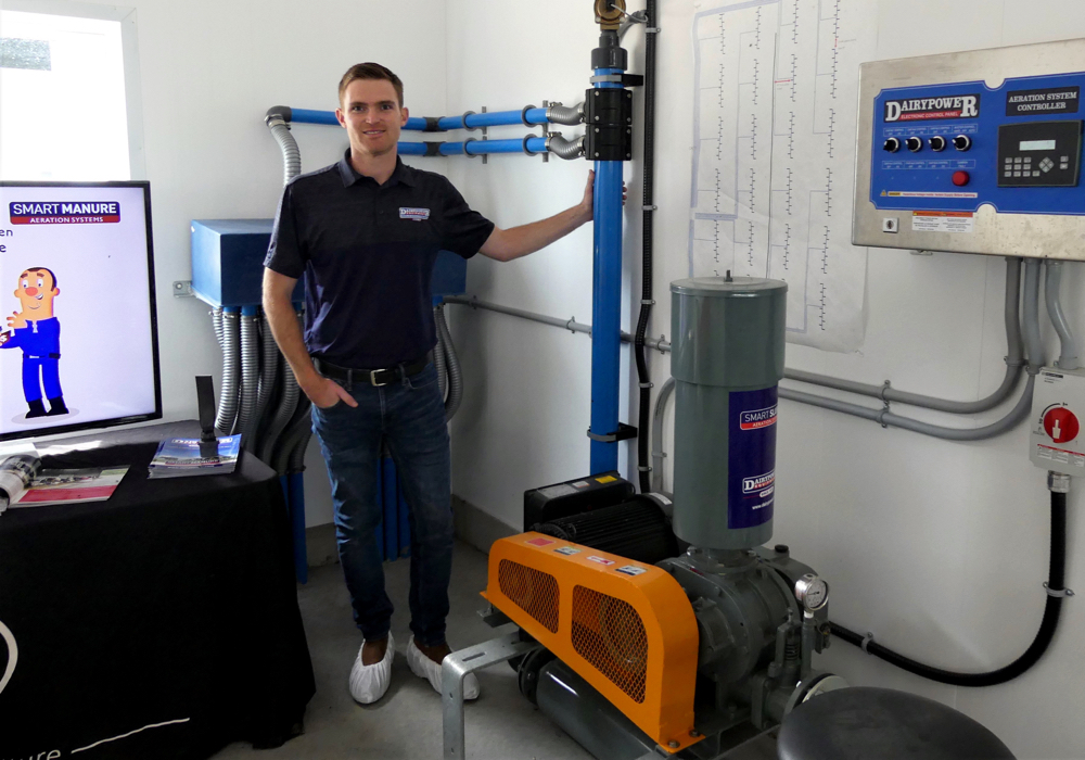North American business development manager for Dairypower Equipment, Adam Steward, explained the features of the company’s Smart Manure Aeration System during a barn tour at Sigview Farms near Moorefield.