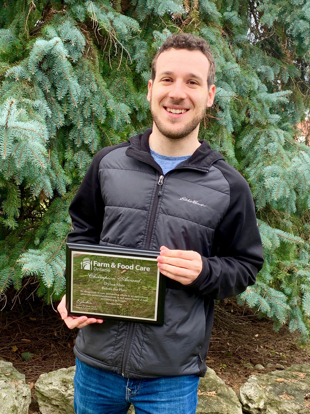 Dylan Sher with his Farm & Food Care Champion award.