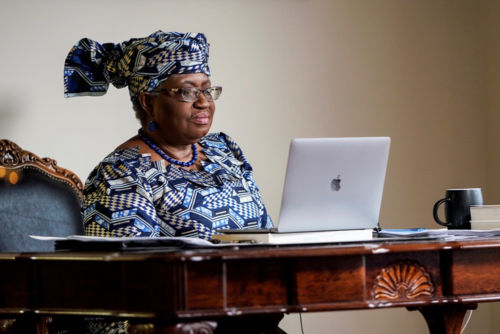 Incoming WTO director-general Ngozi Okonjo-Iweala takes part in an online meeting before speaking during an interview with Reuters in Potomac, Maryland on Feb. 15, 2021. (Photo: Reuters/Joshua Roberts)
