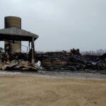 The primary processing area of Schefter Poultry was undamaged by the fire, which originated in the composting facility, shown burned to the ground.