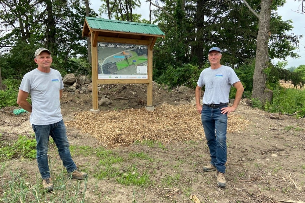 Brad Glasman, left, and Craig Merkley, both of the Upper Thames River Conservation Authority, have been working for years to establish a demonstration farm.