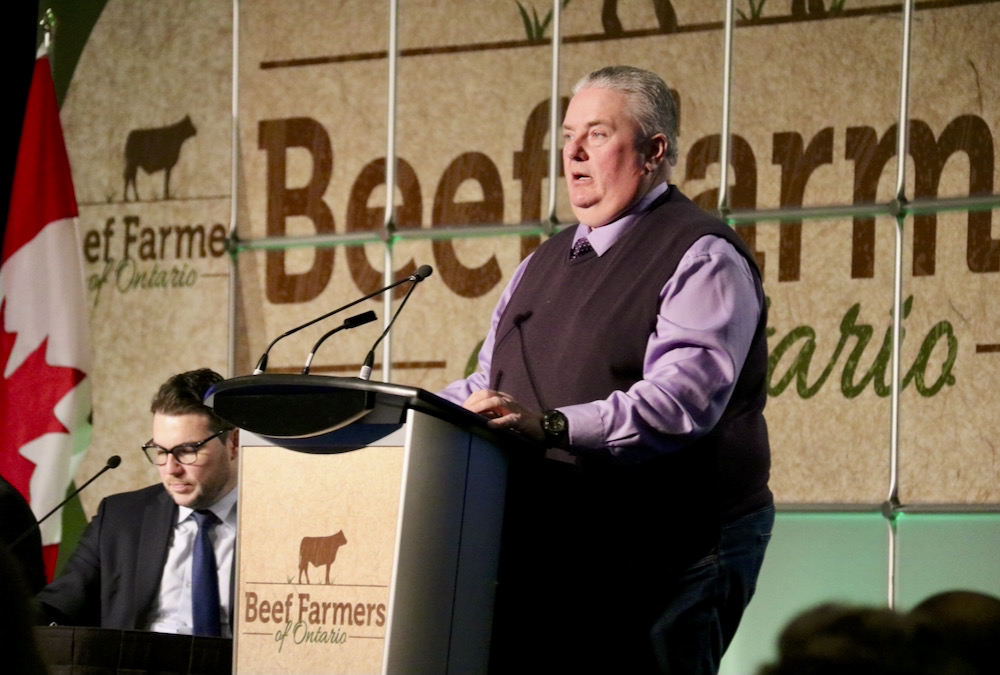 Jim Clark, the executive director of the Ontario Corn Fed Beef program addressed the annual meeting of the Beef Farmers of Ontario in February, 2020. It was one of the last in-person annual meetings in Ontario agriculture before COVID-19.