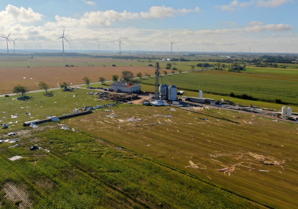 The large barn at Eugene Frayne's farm near Kingsbridge was destroyed in a recent tornado. 
