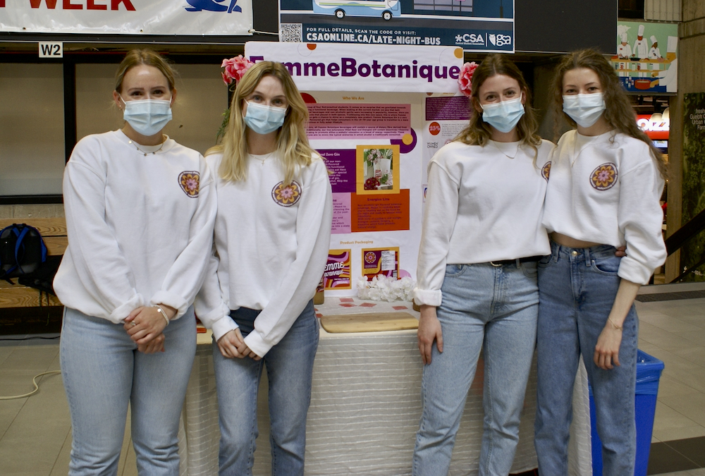 Brooke Adams, Kyra Scott, Karlie Pluim and Rachel Von Holt were awarded first place in the graduate category for their non-alcoholic gin products that contain oat fibre.