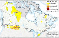 A Canada-wide map of drought conditions. Photo credit: Canadian Drought Monitor