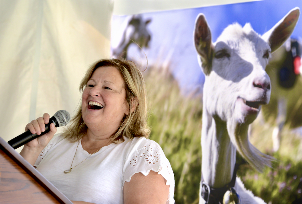 Lisa Thompson, Ontario’s Minister of Agriculture, Food and Rural Affairs, laughs while sharing memories of being the first general manager for the Ontario Dairy Goat  Co-operative when it started two decades ago.