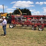 Santo Aguanno introduces the crowd to the Italian-designed Repossi Ra Rake during the Ontario Forage Expo, hosted on July 14 by the Waterloo Soil and Crop Improvement Association at the St. Jacobs area farm of Scott and Darlene Martin.