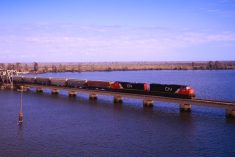 A freight train at Manchac, La., about 75 km east of Baton Rouge. (CN.ca)
