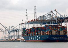 Containers were stacked up on a container ship at the port of Antwerp, Belgium, late last month. Canadian exporters continue to accuse the European Union of using technical barriers to hinder trade.
