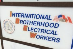 Signage outside an IBEW office in Winnipeg. (File photo by Dave Bedard)