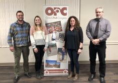 The 2023 OPC executive. From left to right: Joe Dwyer (secretary), Victoria Stewart (director), Kristy Perrin (first vice-president), and Kirk McLean (president). Absent: Marsha Chambers, Frank Wood, Drew DeBruyn and Henry Groenestege.