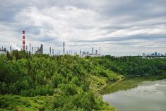 A view of Imperial Oil’s Strathcona fuel refinery from the North Saskatchewan River. (Imperial Oil photo via BusinessWire)