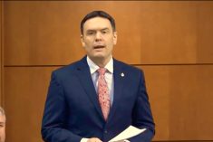 NDP ag critic Alistair MacGregor speaks Feb. 3, 2023 in the House of Commons. (Alistair MacGregor video screengrab via Facebook)