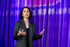 Keynote speaker Alicia Rainwater, Center for Generational Kinetics, explains to beef producers how millennials and Gen Z are non-linear thinkers and provided tools for improved communication between generational demographics at the 25th annual Beef Industry Convention.