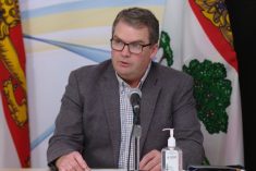 P.E.I. Ag Minister Bloyce Thompson speaks at a press conference in 2021. (Government of P.E.I. video screengrab via Facebook Live)