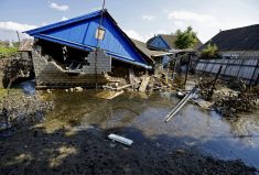 A destroyed house after floodwaters receded following the collapse of the Nova Kakhovka dam in the course of Russia-Ukraine conflict, in the town of Hola Prystan in the Kherson region, June 16, 2023.