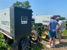 The Robotti unit has 70 horsepower and a three-point hitch, so implements like planters, cultivators, strip till units and sprayers can be attached.