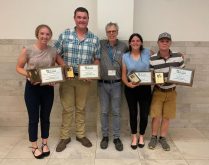 Undergrad Team 1 won first plast in the National Dvision: Stephanie Fletcher, left, Joe Rastapkevicius, Francois Tardif, coach, Noelle Adams, Curtis Vanrooy. Photo: Courtesy University of Guelph