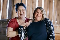 Caite Palmer, left, an Iowa livestock farmer, and Arlene Hunter, right, an Ontario dairy farmer, dispense wisdom, levity and insight on Barnyard Language, a parenting podcast for farmers.