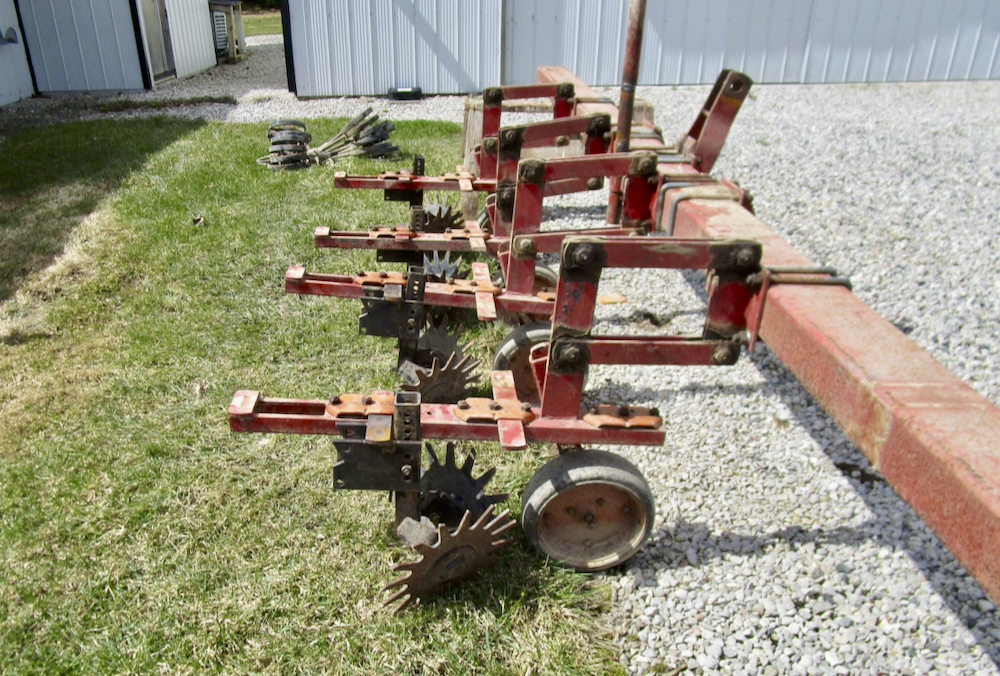 Nick Stokman repurposed a row cultivator into a row cleaner with parts he had either kept or purchased at auction.
