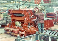 Combine assembly at Brantford before the plant was sold to MCC.