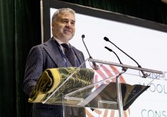 Matthew Rowe, CEO for the Campaign for Wool, speaking at the recent International Wool Symposium in Montreal.