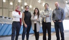 (LtoR): Dr. Filippo Miglior, Dr. Christine Baes, Dr. Francesca Malchiodi, Dr. Saeed Shadpour and Dr. Flavio Schenkel, pictured at the Ontario Dairy Research Centre in Elora.