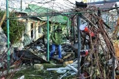 A man is seen outside the house damaged by Russian shelling, Odesa Region, southern Ukraine. (Photo by Nina Liashonok/Ukrinform/Sipa USA)
