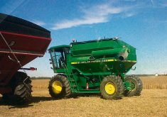 An 8820 John Deere combine blended with a Brent grain cart was a winter project on the Belan farm in southern Ontario.
