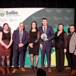 LtoR: Jean-Philippe Côté, Marilyn Côté, Normand Lapointe (members of the judging panel), Carolyn and Mark Luymes (Luymes Farms & Custom Farming), Tanja Checkley (Harriston Agromart), Richard Ferland (President of Sollio Cooperative Group), and Casper Kaastra (CEO of Sollio Agriculture).