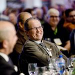 Jack Chaffe, Beef Farmers of Ontario past-president, is all smiles while his nine years of board service was acknowledged during the annual general meeting gala dinner Feb. 21, 2024.