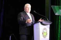 Premier Doug Ford spoke to the March 2024 Grain Farmers of Ontario March Classic in London March 19.