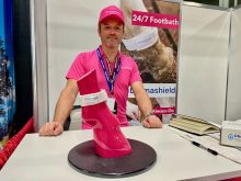 Foucauld Thery, CEO of Farm Medix, introduced the Dermashield leg band, which helps control cow foot diseases, at the Canadian Dairy Xpo.